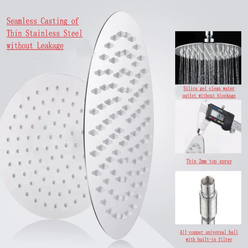 Stainless Steel Ultra-Thin Rainfall Shower Head (3 Variants....6", 8", and 10" Round and Square)