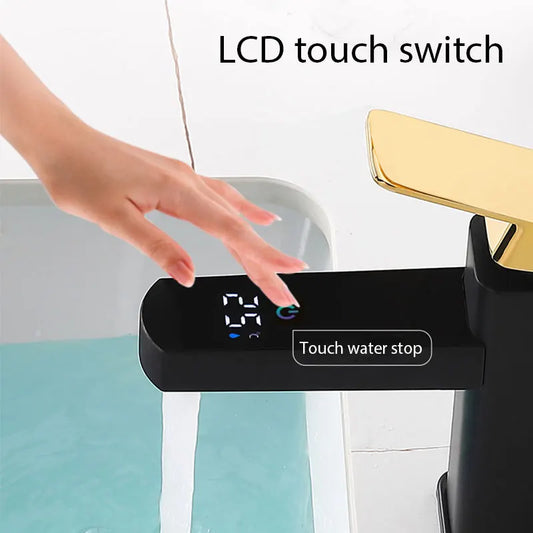 Black Brass Touch Sensor Sink Faucet with LCD Temperature Display